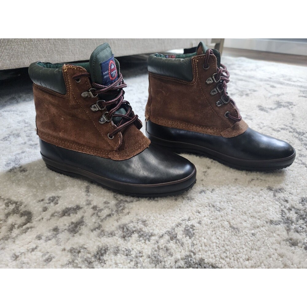 Smith's Thermolite Boots Womens Black Brown Leather Duck Rubber Lace Up Size 8